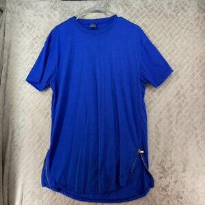 Bleeker & Mercer Premium T-Shirt Womens XL Blue Short Sleeve Zipper Accent